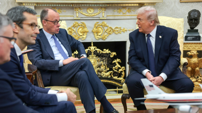 Donald Trump nunha reunión co chanceler alemán Friedrich Merz. REUTERS/Jonathan Ernst