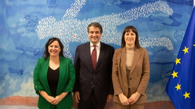 Ana Pontón e Ana Miranda, este mércores en Bruxelas co comisario Raffaele Fitto (BNG)