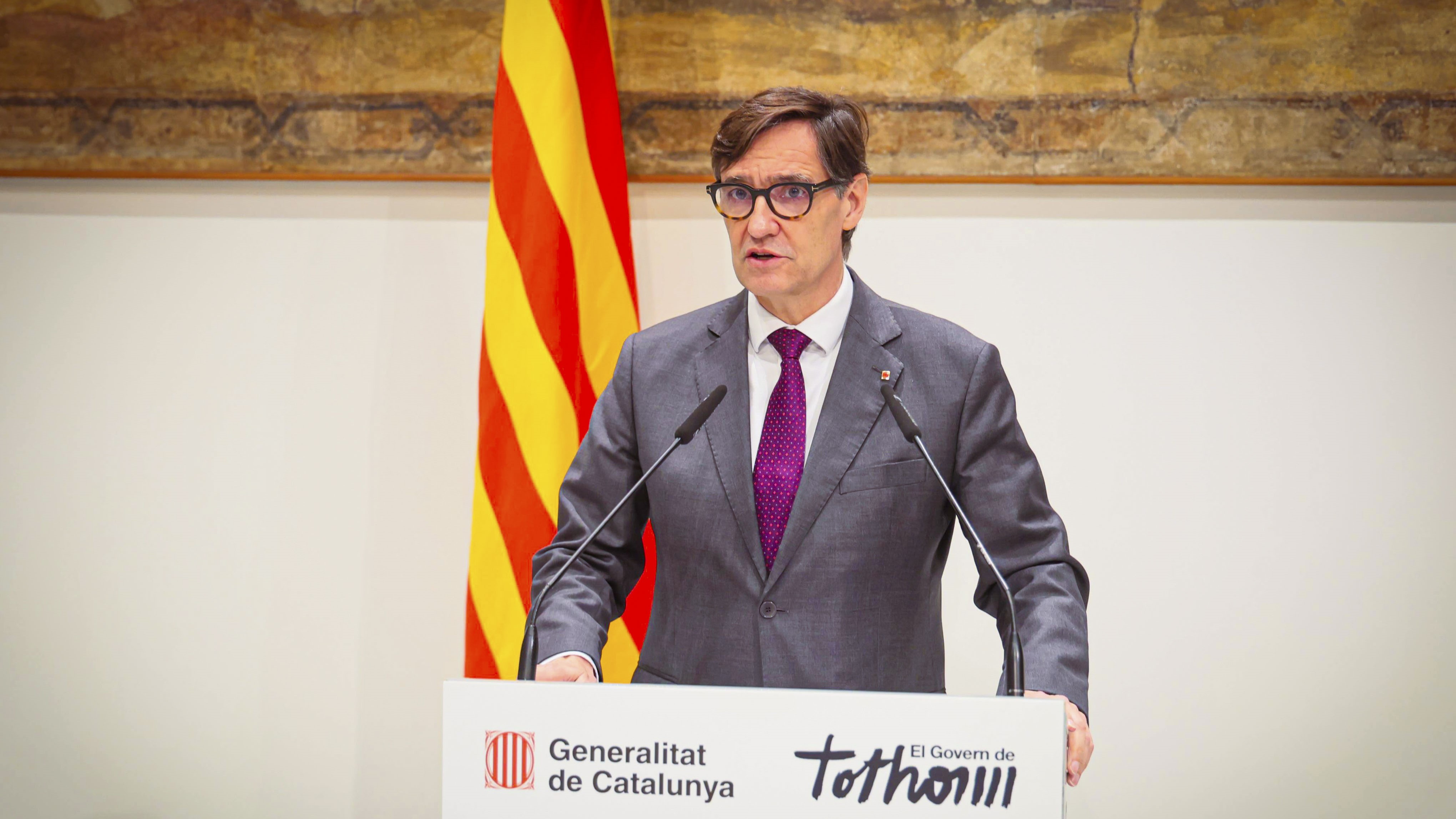 Salvador Illa durante a comparecencia deste mércores (Generalitat de Catalunya vía EFE/Jordi Bedmar Pascual)