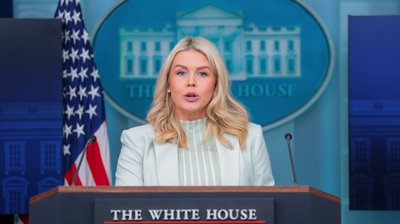 A voceira da Casa Branca, Karoline Leavitt, durante a súa comparecencia deste mércores (REUTERS/Kylie Cooper)