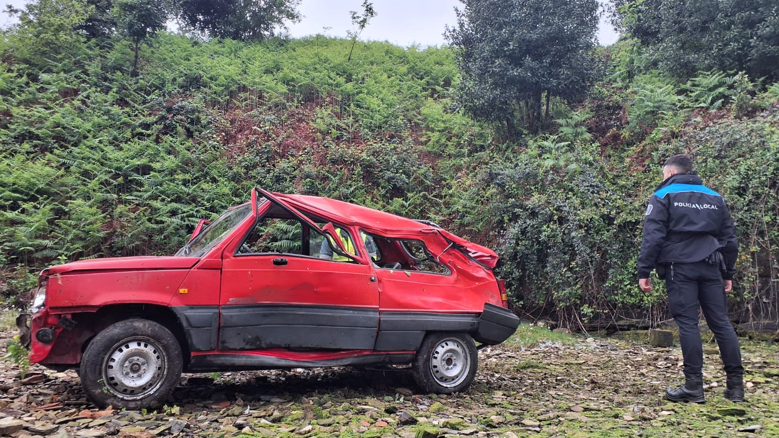 Imaxe do coche accidentado (Policía Local)