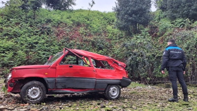 Imaxe do coche accidentado (Policía Local)