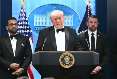 Donald Trump durante a comparecencia desta noite na Casa Branca