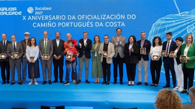 Conmemoración do décimo aniversario da oficialización do Camino Portugués da Costa este martes en Vigo. EFE/Salvador Sas.