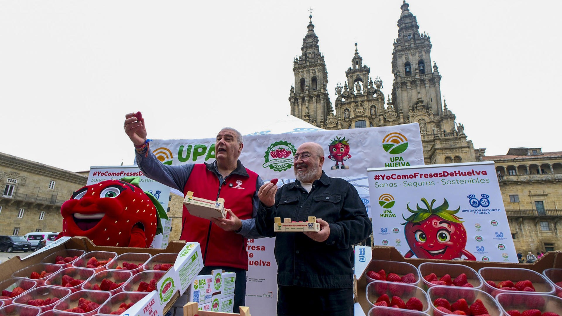 UPA repartiu máis de dous mil terrinas de amorodos de Huelva na praza do Obradoiro. EFE/Xurxo Martínez.