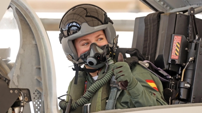 Leonor, no F-5 na base de Talavera la Real, en Badaxoz.