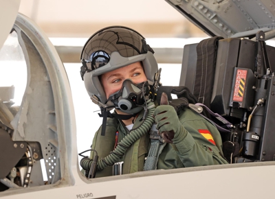 Leonor no F-5 na base de Talavera la Real en Badaxoz.