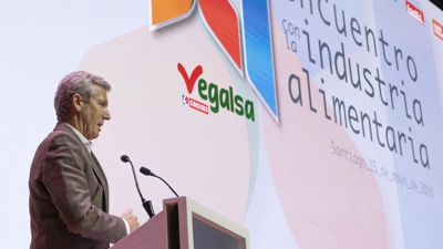 O presidente da Xunta, Alfonso Rueda, no XI Encuentro coa Industria Alimentaria Vegalsa-Eroski (EFE/Lavandeira jr)