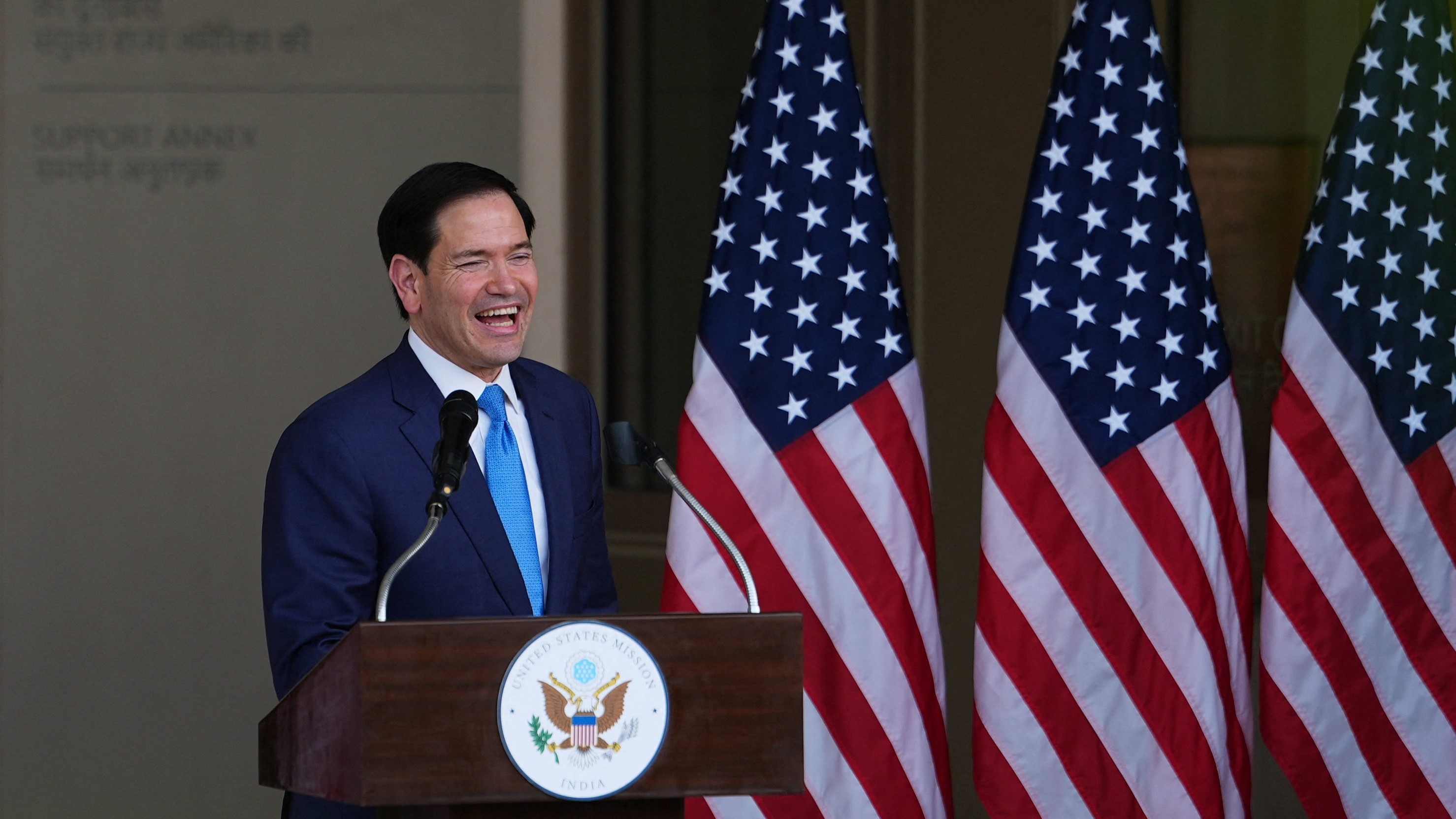 Marco Rubio en Nova Delhi. Demaree Nikhinson/Pool vía REUTERS