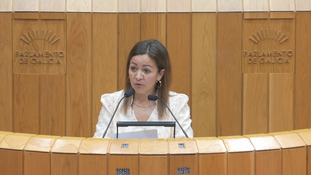 A conselleira do Mar, Marta Villaverde, este martes no pleno do Parlamento