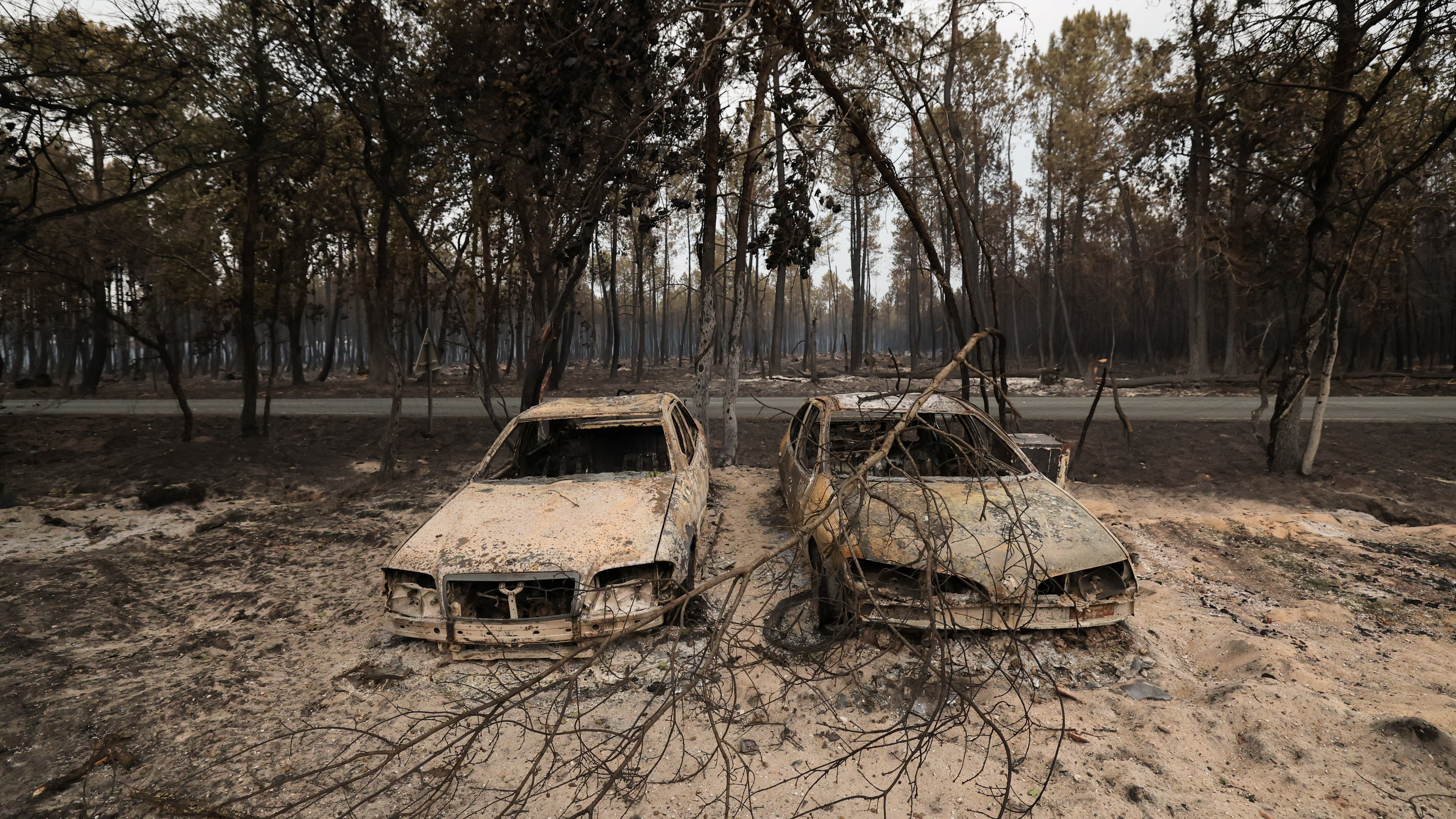 Coches danados polo lume en Le Porge. REUTERS/Stephane Mahe