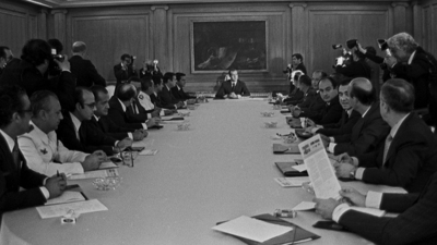 Primeiro Consello de Ministros do goberno de Adolfo Suárez, que presidiu o rei Xoan Carlos I. Europa Press (Arquivo)