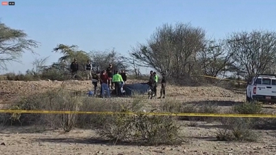 Imaxe do lugar no que caeu a avioneta, no deserto de Nazca