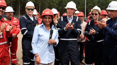 Delcy Rodríguez co secretario de Enerxía dos EUA. Pazo de Miraflores vía REUTERS