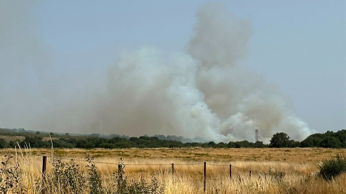 Imaxe do incendio de Baltar este sábado ás 12:40 horas. Imaxe publicada en X por @lumesgal