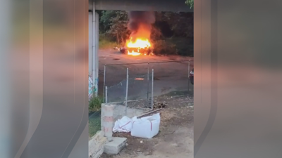 Un dos coches abandonados baixo a ponte da autoestrada ardeu e obrigou a intervir aos bombeiros de Pontevedra