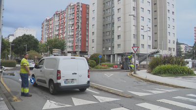 Imaxe das obras de asfaltado no centro de Pontevedra (TVG)