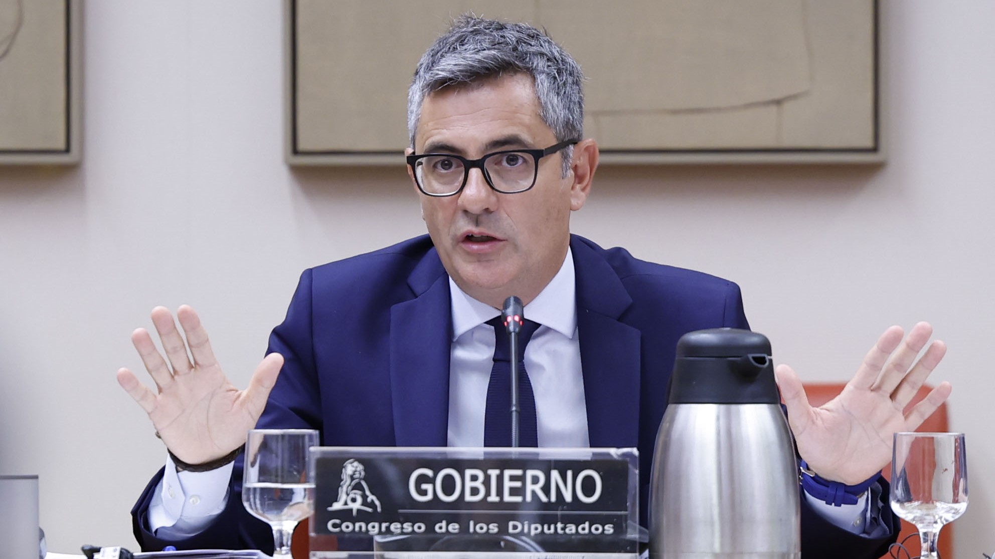 O ministro de Xustiza, Felix Bolaños, durante a comparecencia no Congreso deste xoves (EFE/Mariscal)