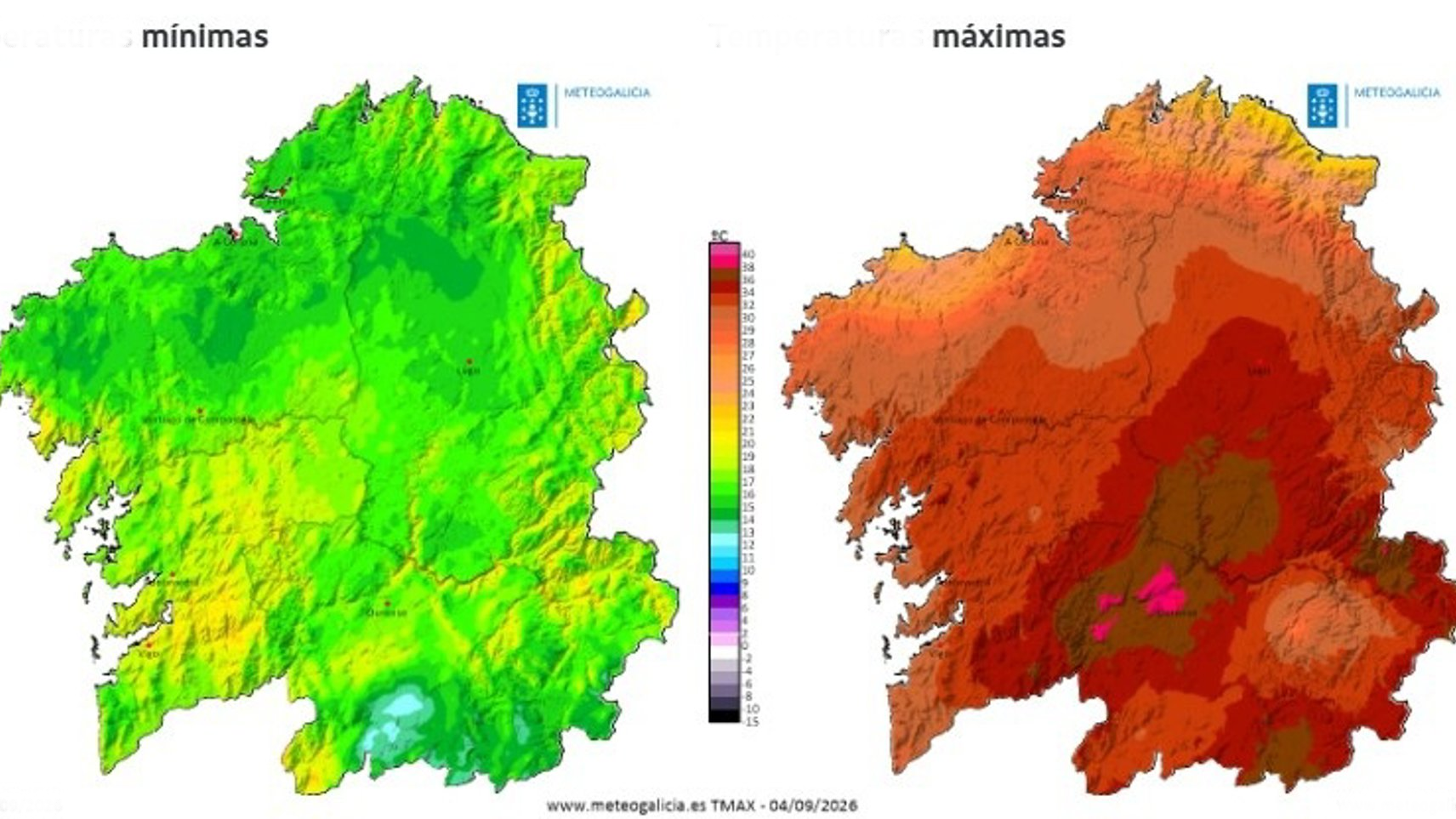 Previsión das temperaturas para este venres