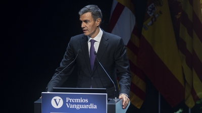 O presidente do Goberno, Pedro Sánchez, durante a entrega dos IV Premios Vanguardia en Barcelona (Lorena Sopêna/Europa Press)