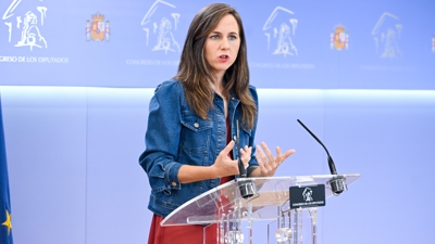 A voceira de Podemos, Ione Belarra, nunha rolda de prensa este martes no Congreso dos Deputados (Gustavo Valiente/Europa Press)