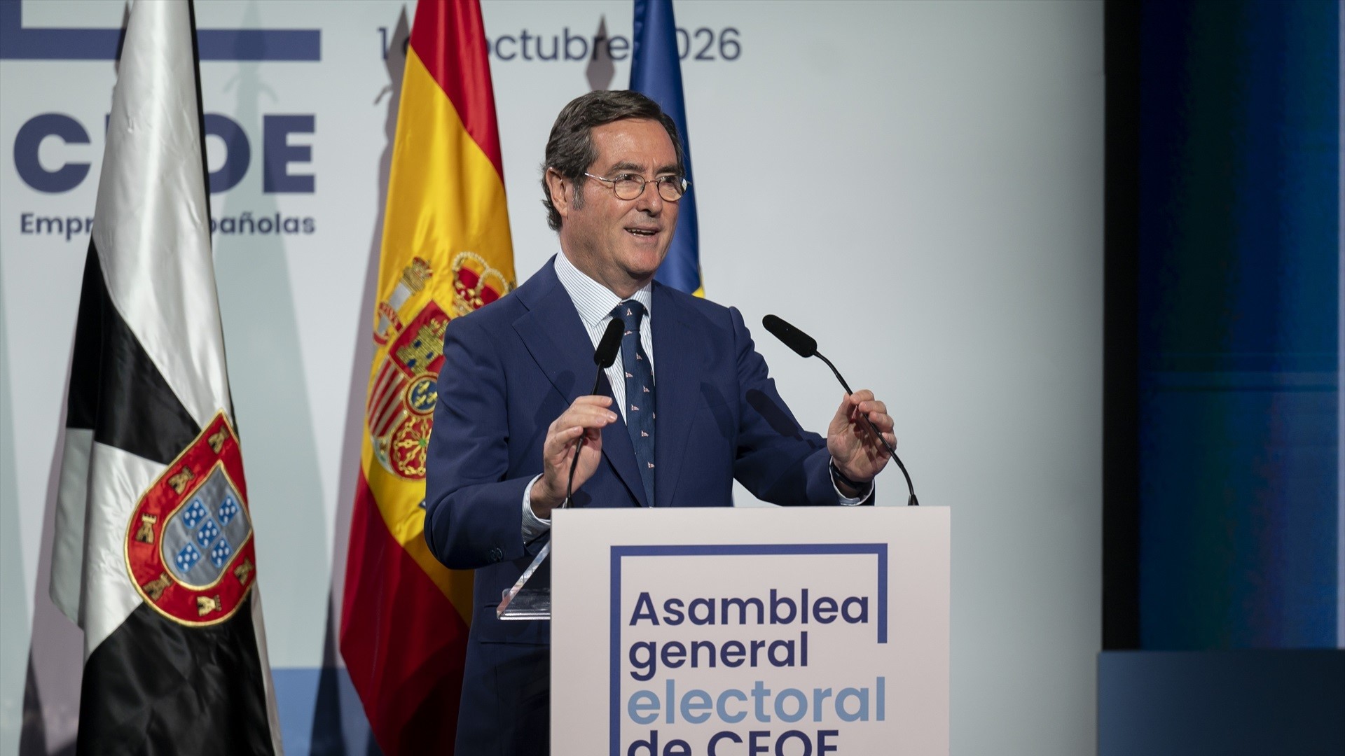 O presidente da CEOE Antonio Garamendi, durante a celebración da Asamblea Xeral Electoral 2026 da CEOE, en Madrid ( Alberto Ortega / Europa Press)