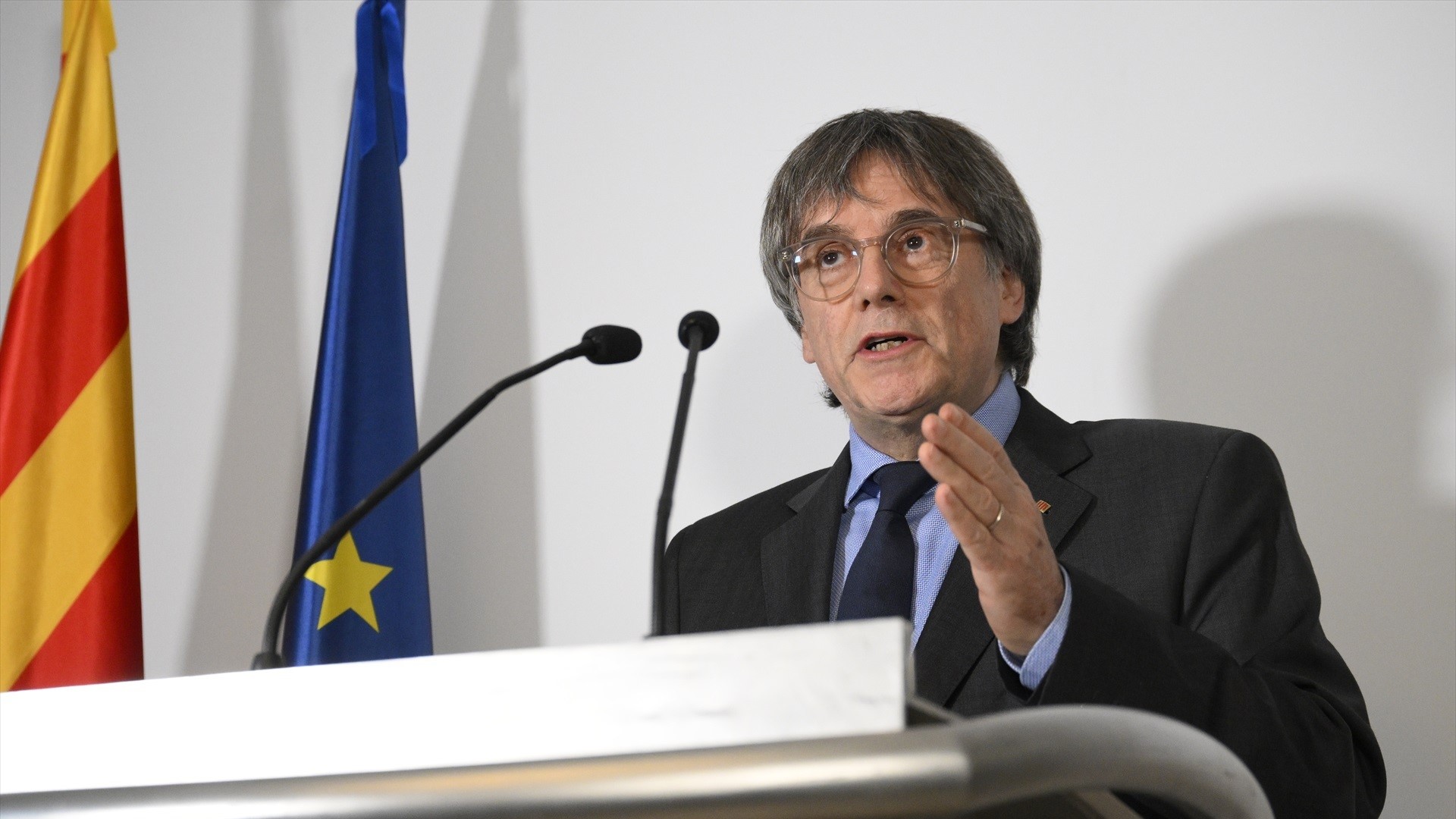 Carles Puigdemont na conferencia de prensa. Europa Press