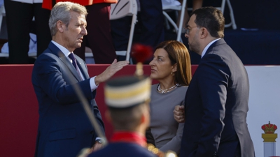 O presidente da Xunta de Galicia, Alfonso Rueda, a presidenta de Cantabria, María José Sáenz de Buruaga, e o presidente do Principado de Asturias Adrán Barbón (EFE/ Daniel González)