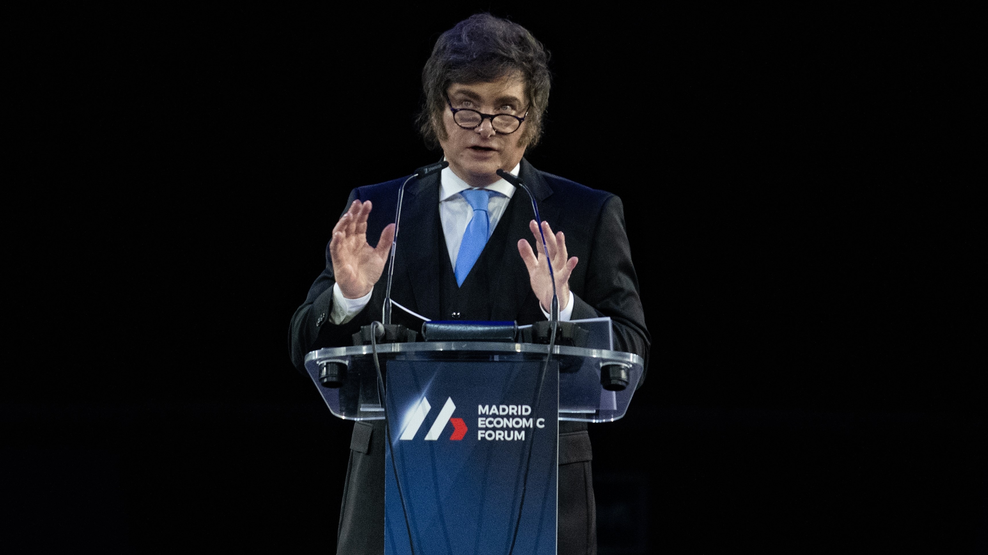 O presidente da Arxentina, Javier Milei, durante o acto de clausura do Madrid Economic Forum, en marzo de 2026, en Madrid (Fernando Sánchez/Europa Press)