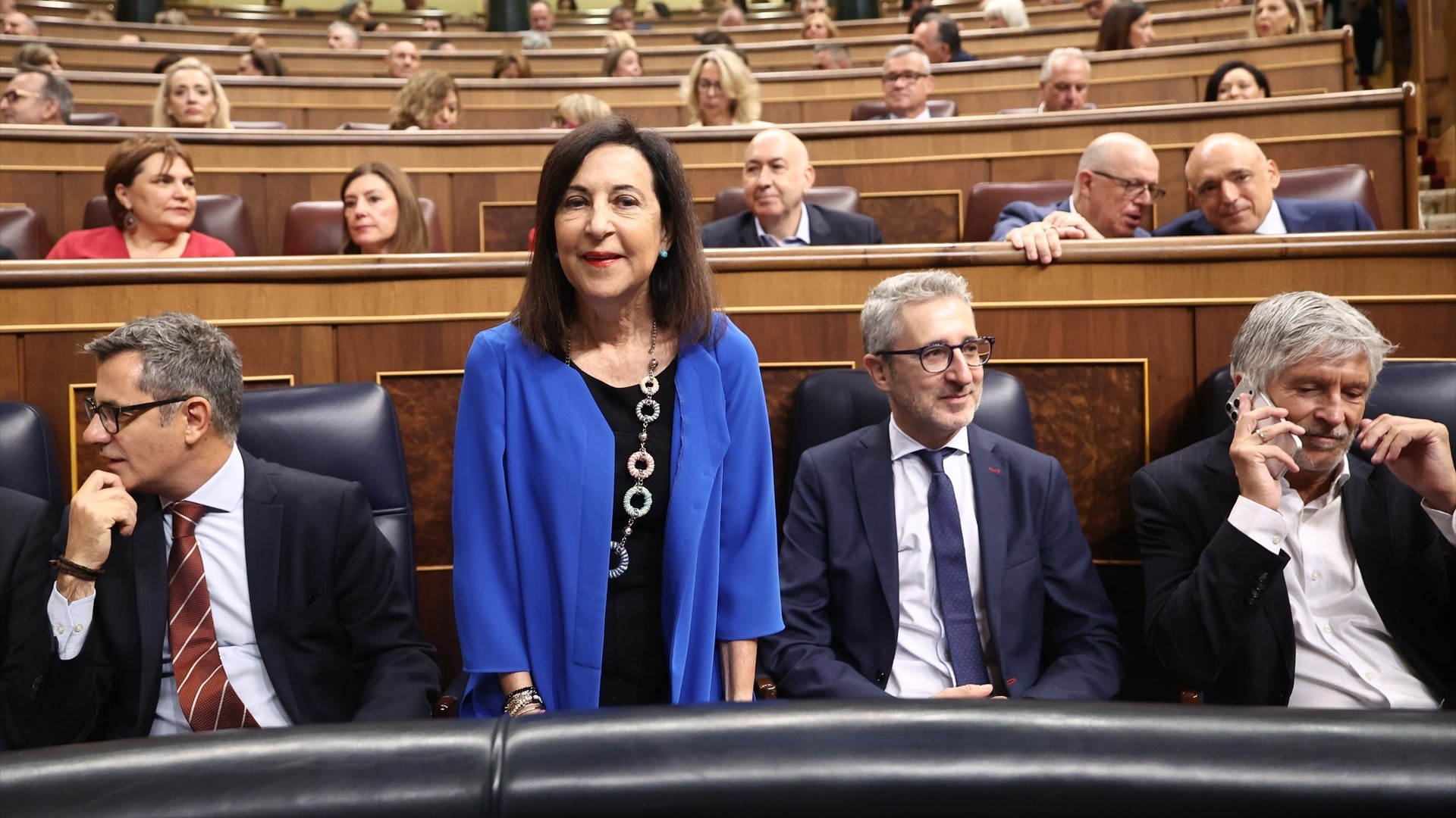 Margarita Robles, no Congreso xunto aos ministros Bolaños, Grande-Marlaska e España (Eduardo Parra / Europa Press)