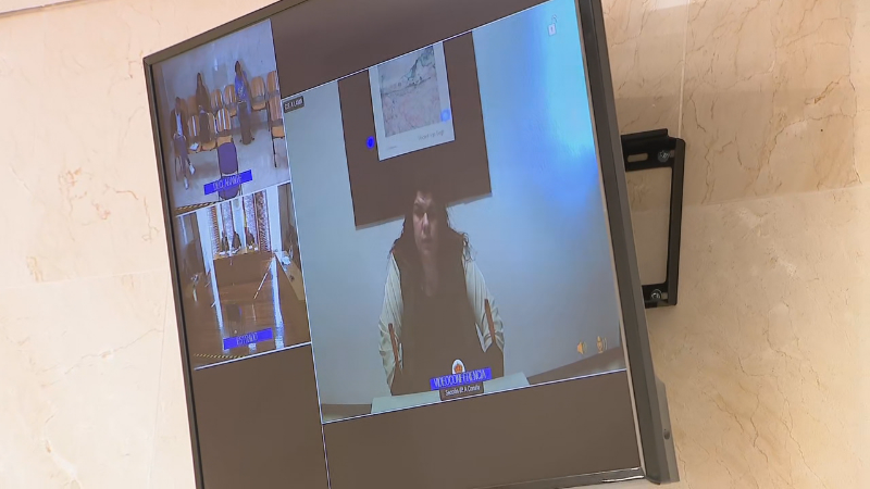 Imaxe da muller durante o xuízo declarando por vía telemática desde prisión