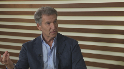 O candidato do PP ás eleccións xerais, Alberto Núñez Feijoo, nunha entrevista este luns na TVG